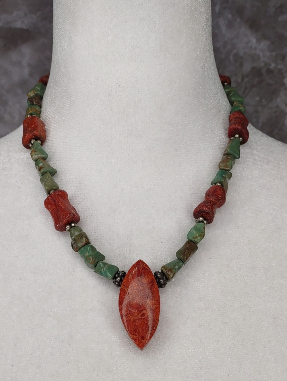 Paige Wallace For Marushka Turquoise & Sponge Coral Necklace